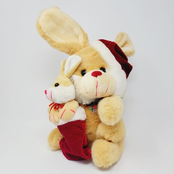 Ashton Racks Christmas Bunny Plush – 12" Mama & Baby Bunny in Stocking - Picture 1 of 6